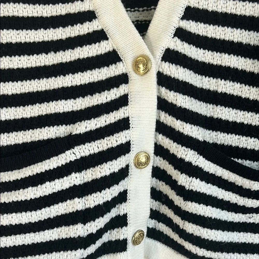 Calligraphie Striped Black and White Women's Sweater | S - Picture 3 of 5
